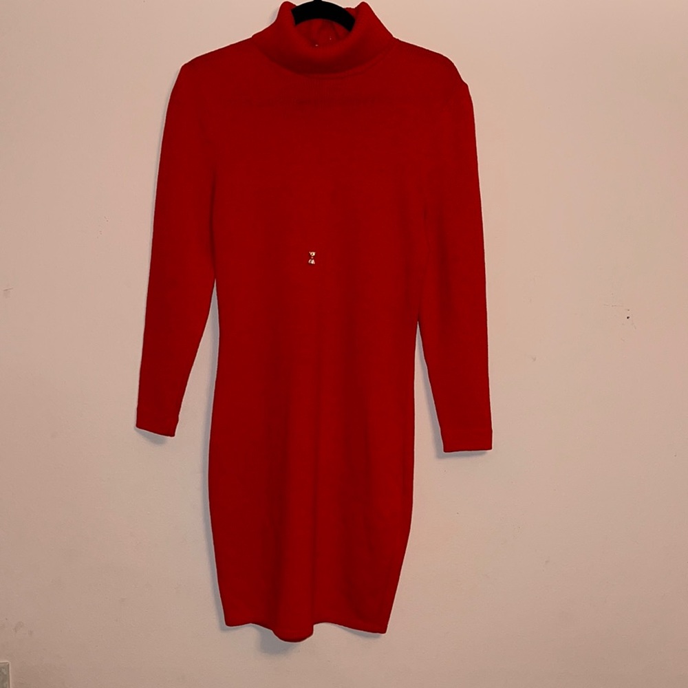 St. John by Marie Gray Long-sleeve Turtle Neck Orange Sheathe Dress Sz 4